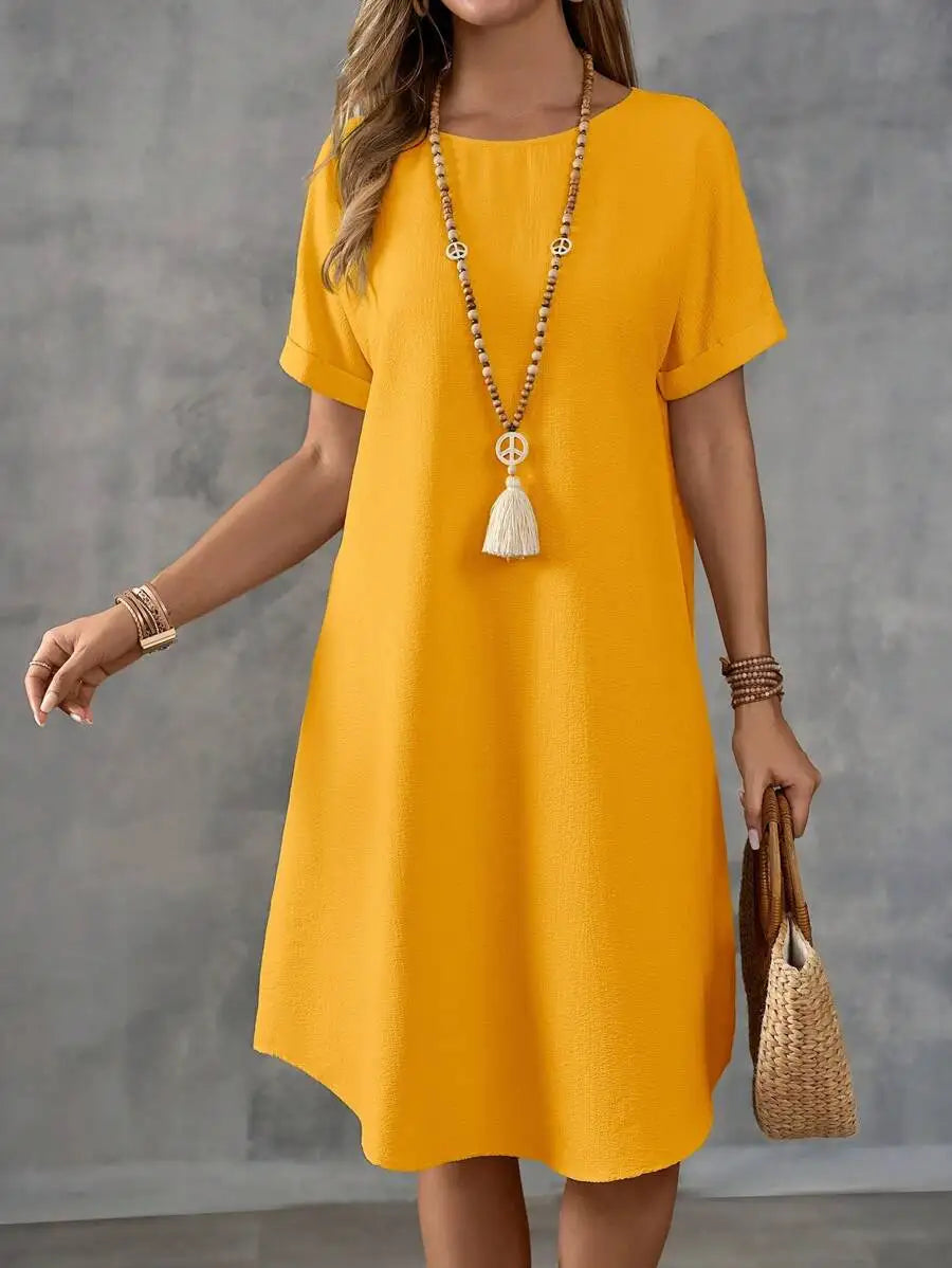 Relaxed Short Sleeve A-Line Mini Dress for Effortless Everyday Styling