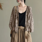 Women's Open Front Lightweight Knit Cardigan with Relaxed Three Quarter Sleeves