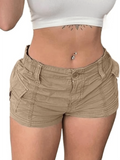 Women's Low Rise Cargo Shorts with Elastic Waist Utility Pockets and Relaxed Casual Fit