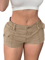 Women's Low Rise Cargo Shorts with Elastic Waist Utility Pockets and Relaxed Casual Fit