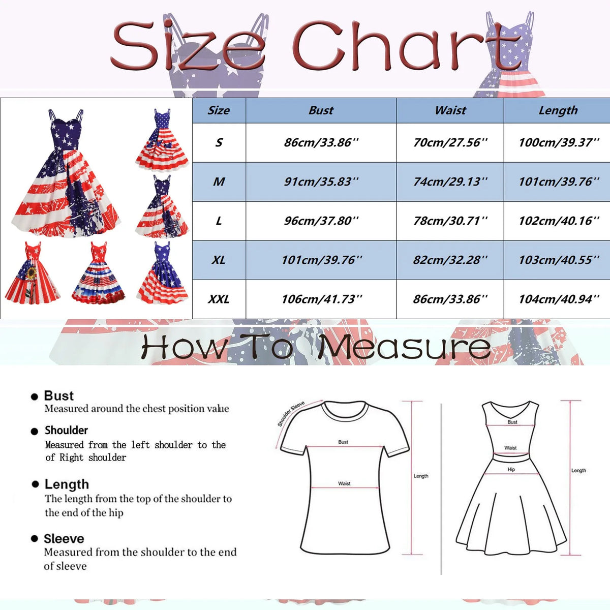 American Flag Print Retro A-Line Swing Dress with Sweetheart Neckline