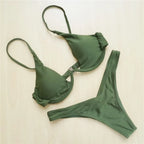 Vibrant Neon Green V-Bar Underwire Bikini with High-Cut Silhouette