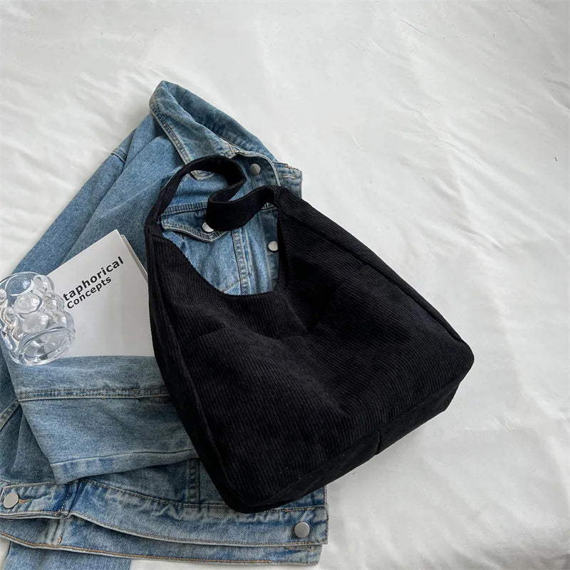Relaxed Textured Tote Shoulder Bag with Large Capacity Carry Design