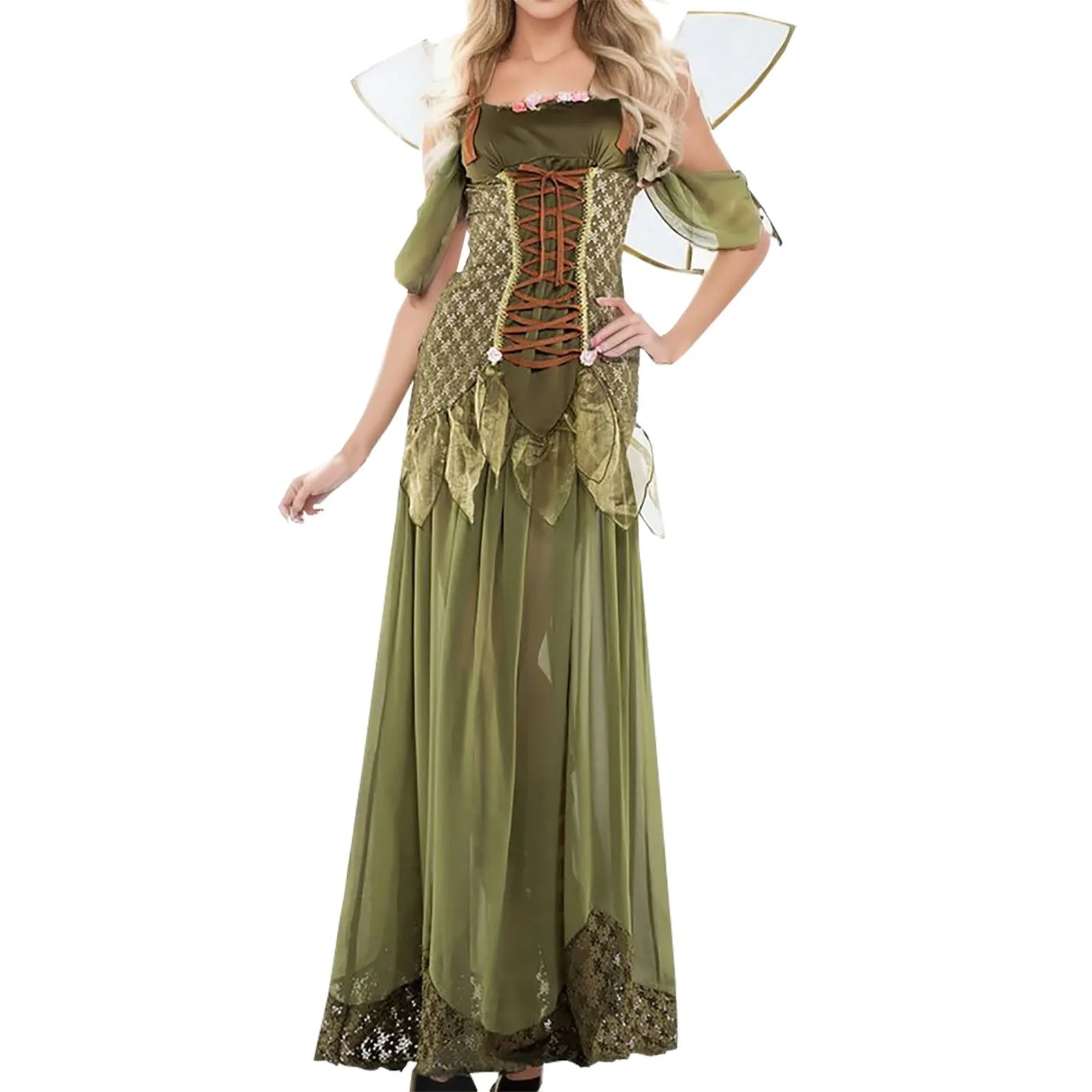 Fantasy Inspired Corset Maxi Dress With Layered Mesh Details