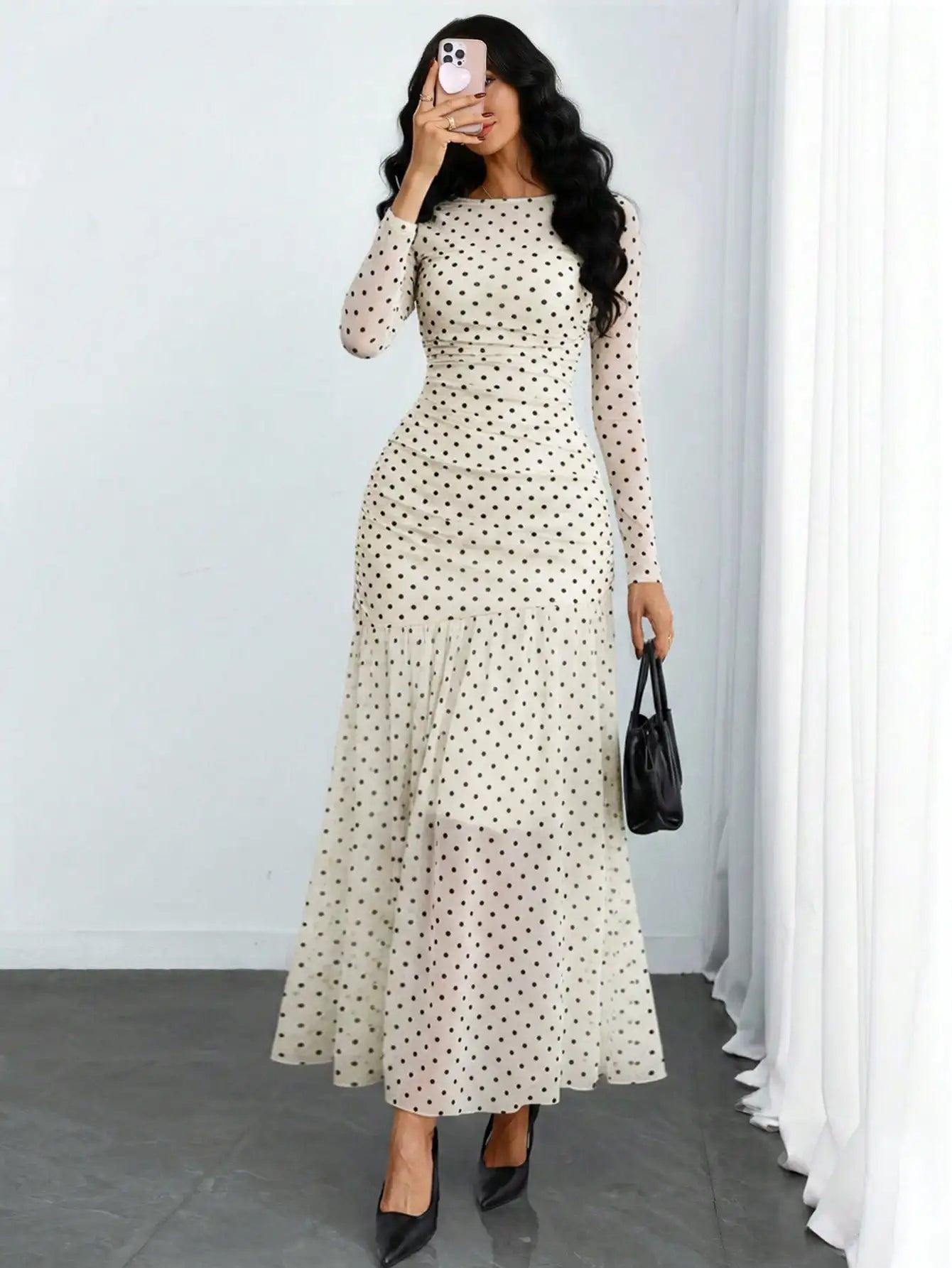 Elegant Victorian Gothic Lace Panel Maxi Dress with Flowing Hemline