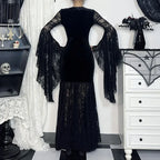 Flowing Gothic Velvet Dress with Dark Alternative Streetwear Elegance