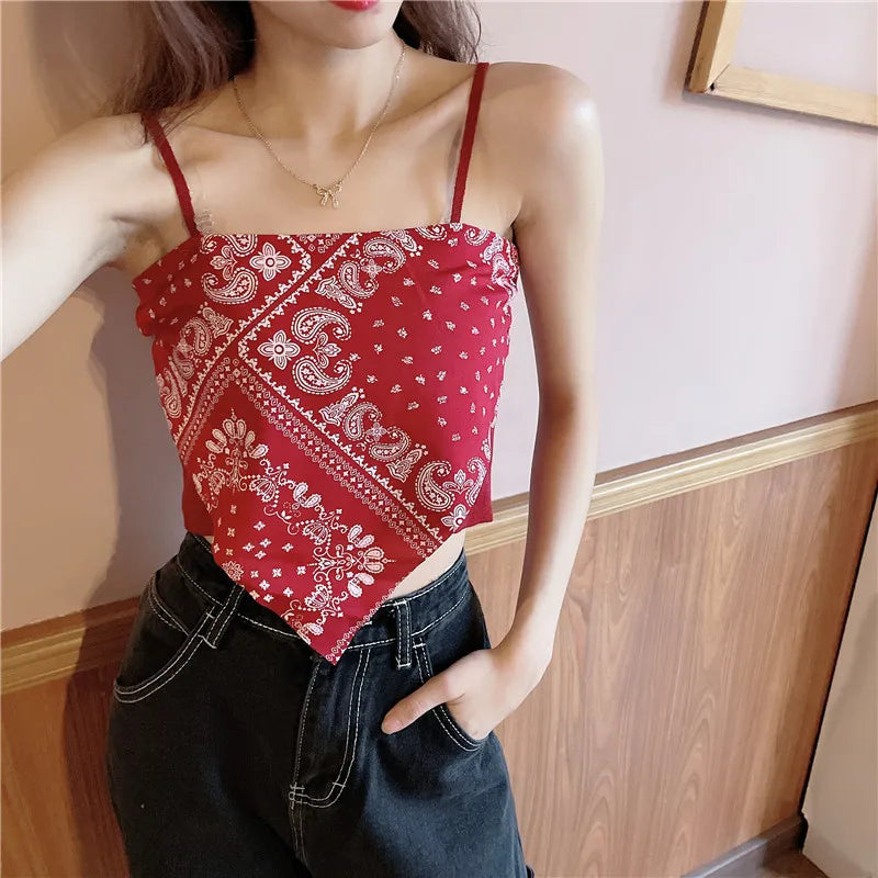 Floral Corset Crop Top with Slim Fit Irregular Hem Contemporary Streetwear Camisole Style