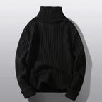 Unisex Ribbed Turtleneck Knit Pullover Sweater With Relaxed Minimalist Silhouette