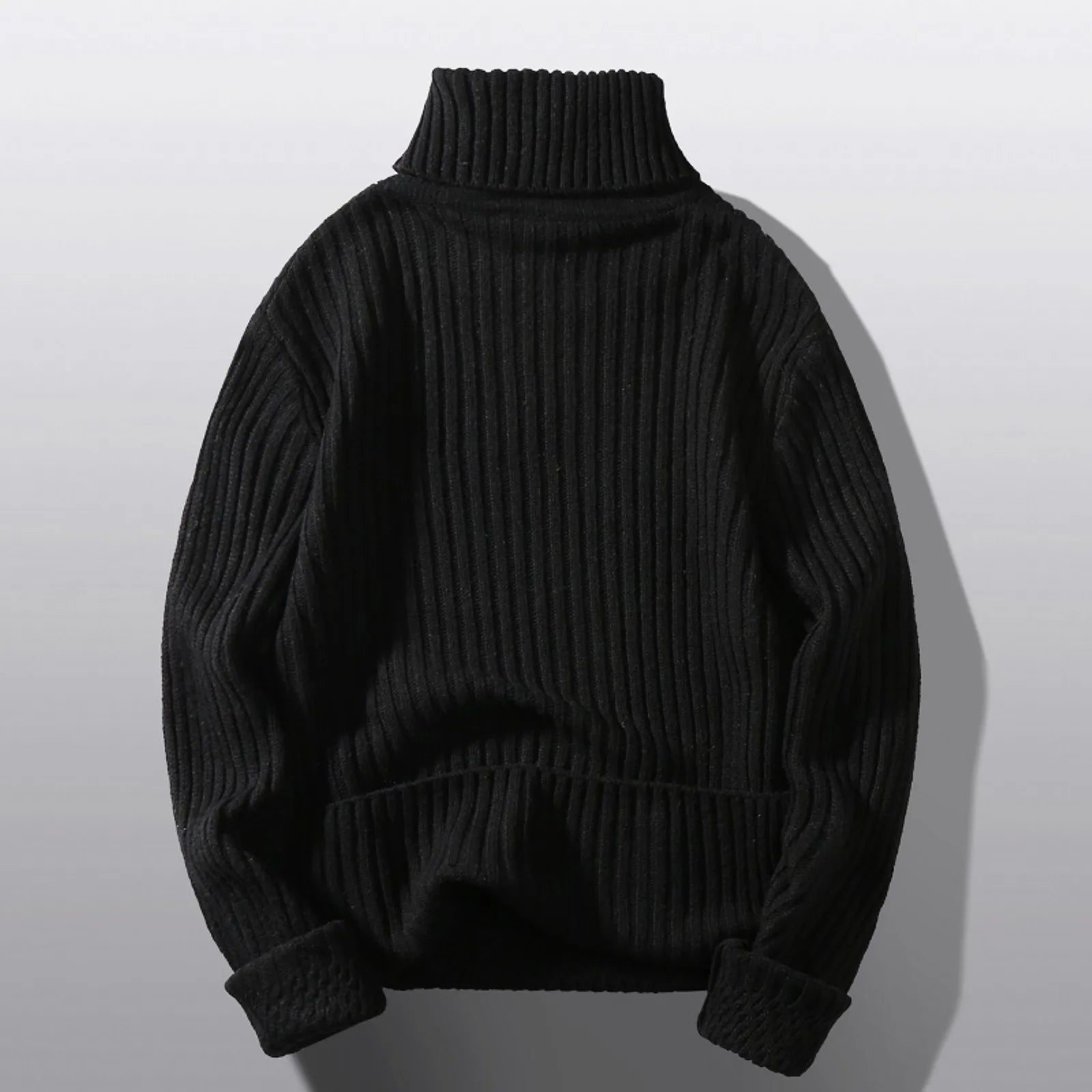 Unisex Ribbed Turtleneck Knit Pullover Sweater With Relaxed Minimalist Silhouette