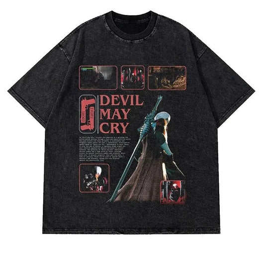 Retro Hunter Anime Graphic Oversized Vintage Washed Streetwear Cotton T-Shirt