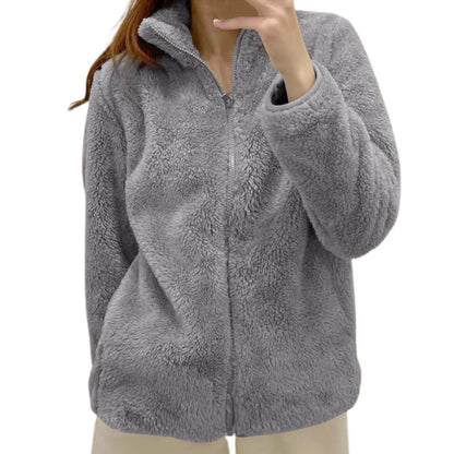 Women's Plush Polar Fleece Zip Jacket with Relaxed Streetwear Layering Fit