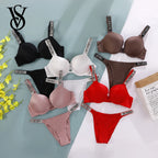 Sleek Contour Underwire Bra Set with Crystal-Embellished Straps