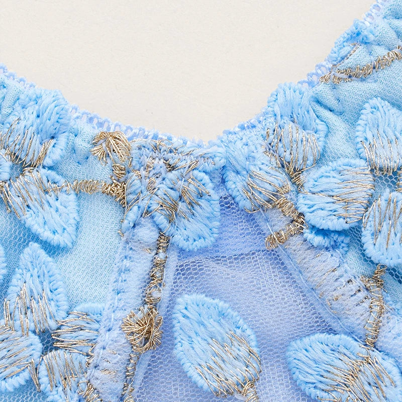 Floral Embroidered Bustier Top with Structured Cups and Adjustable Straps
