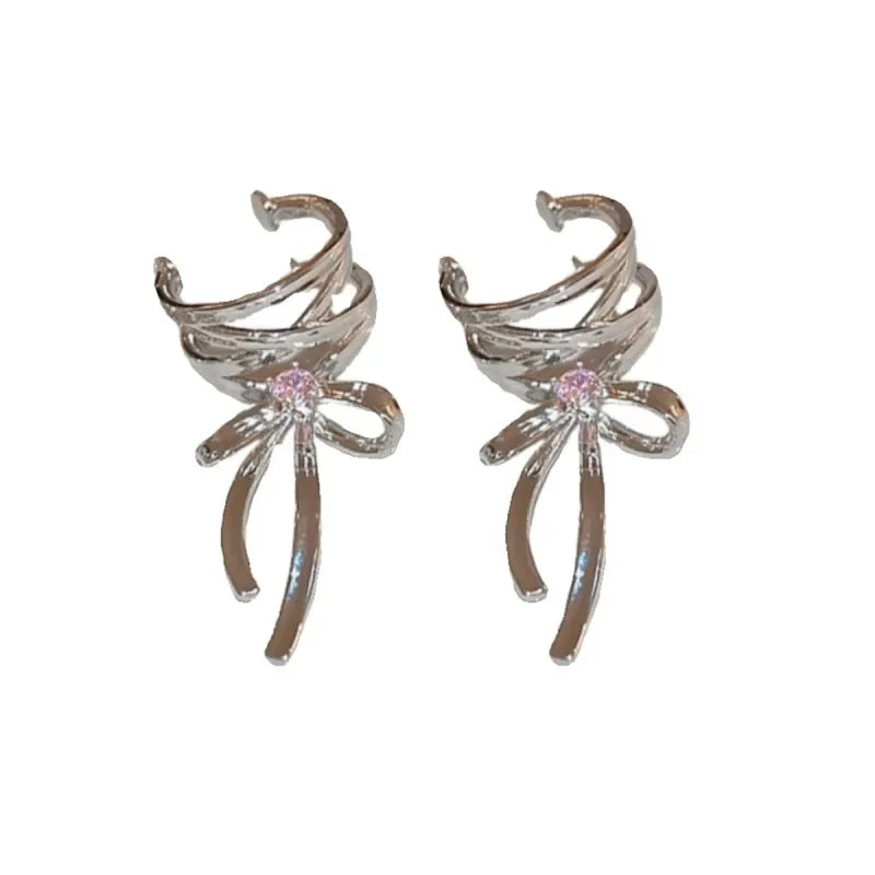 Dark Feminine Ribbon Bow Ear Cuff for Gothic and Coquette Styling