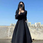 Dark Gothic A-Line Long Sleeve Alternative Fashion Midi Dress