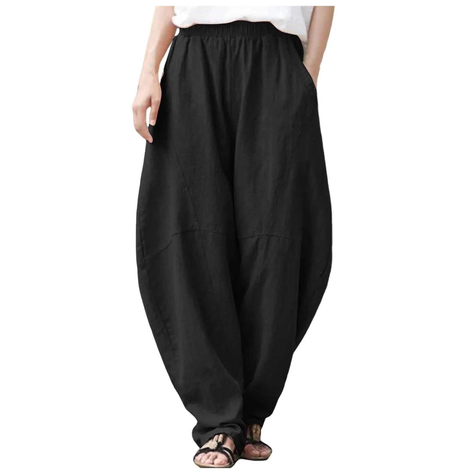 Women's High Waist Balloon Leg Casual Trousers with Relaxed Fit and Pocket Design