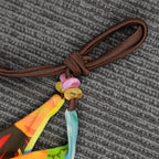 Tropical Botanical Print Triangle String Bikini with Beaded Tie Accents