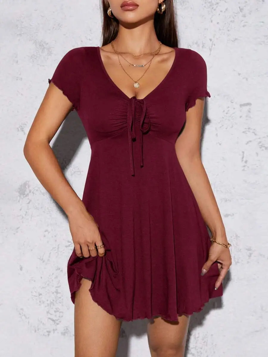 Heathered Taupe Short-Sleeve Fit and Flare Mini Dress