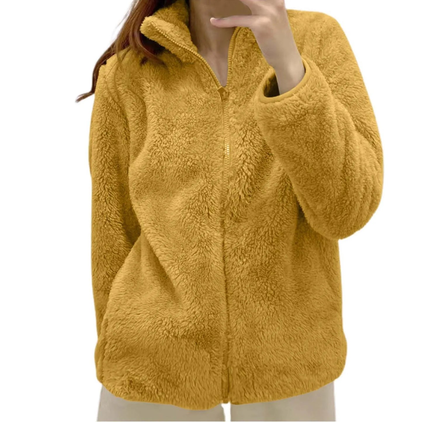 Women's Plush Polar Fleece Zip Jacket with Relaxed Everyday Streetwear Layering Fit