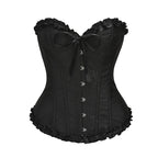 Jacquard Overbust Corset with Ruffled Trim, Structured Boning and Lace-Up Back