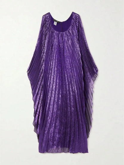 Oversized Pleated Kaftan Maxi Dress with Dramatic Gothic Streetwear Aesthetic