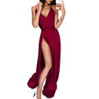 Satin Inspired Maxi Dress With Deep Neckline And Side Slit