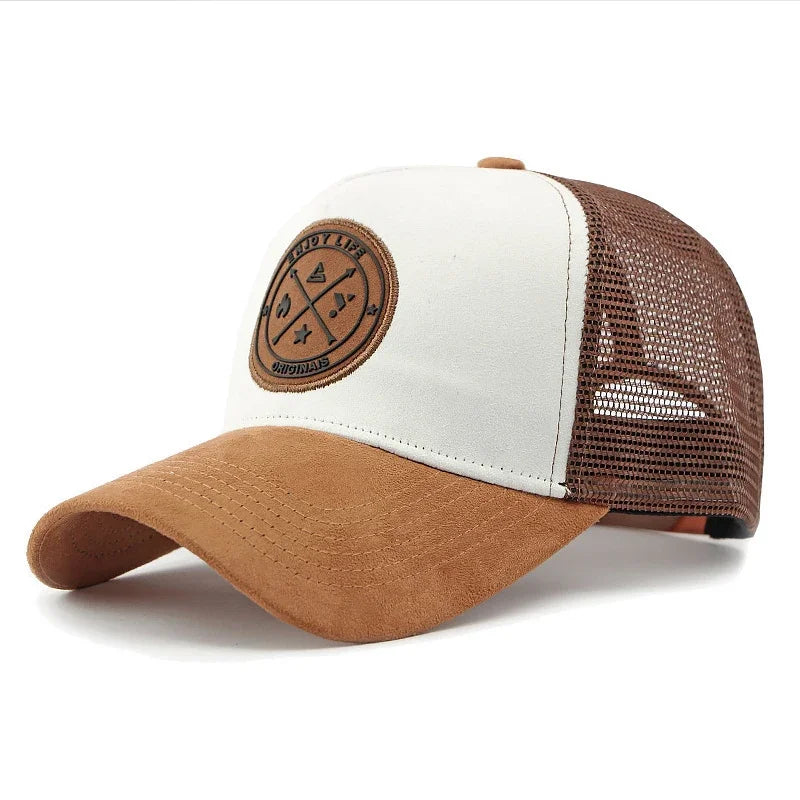 Patchwork Mesh Trucker Cap Adjustable Curved Brim Casual Outdoor Streetwear Hat