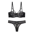 Lilac Strappy Floral Lace Underwire Bra and Cutout Thong Set