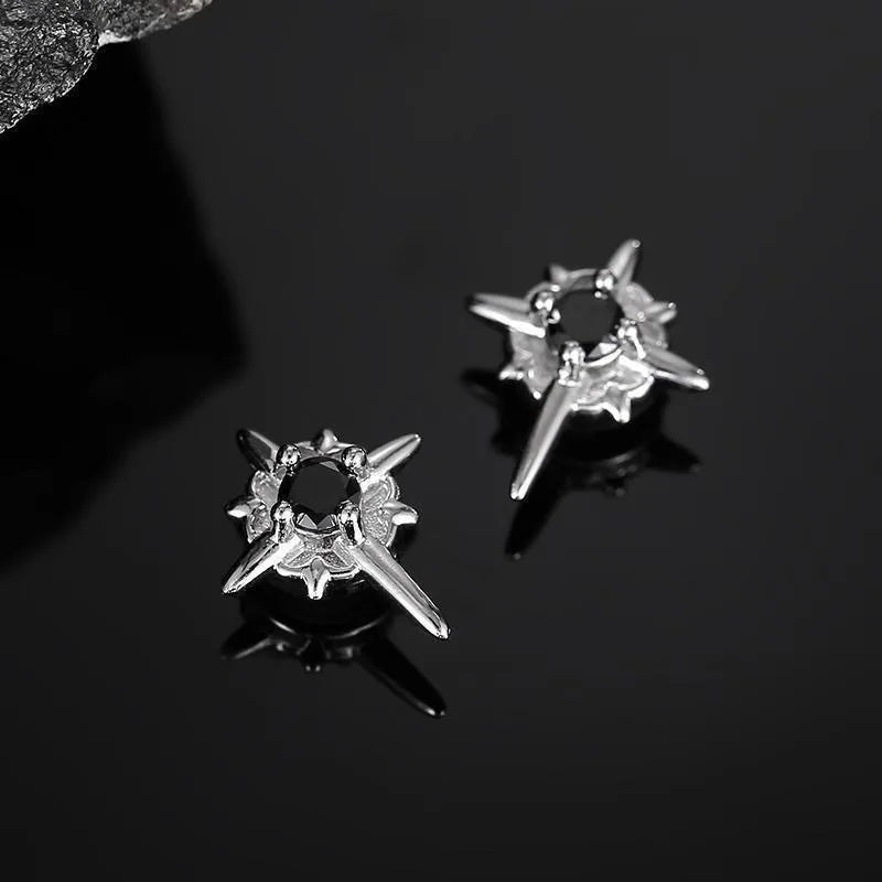 Punk Starburst Clip Earrings With Alternative Celestial Statement Design