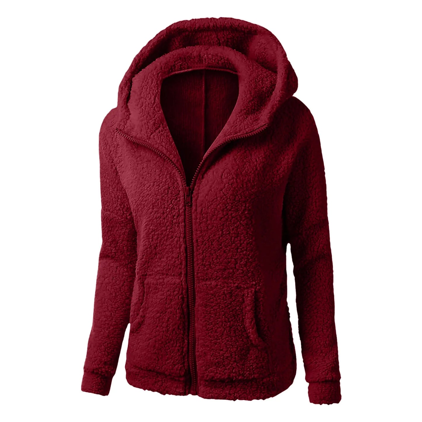 Women's Plush Zip-Up Hooded Fleece Jacket with Relaxed Fit for Everyday Streetwear Style