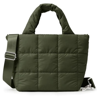 Small Quilted Nylon Puffer Crossbody Tote Bag with Adjustable Strap