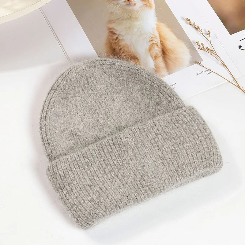 Soft Rabbit Fur Blend Acrylic Knit Beanie for Everyday Winter Casual Fashion and Comfort