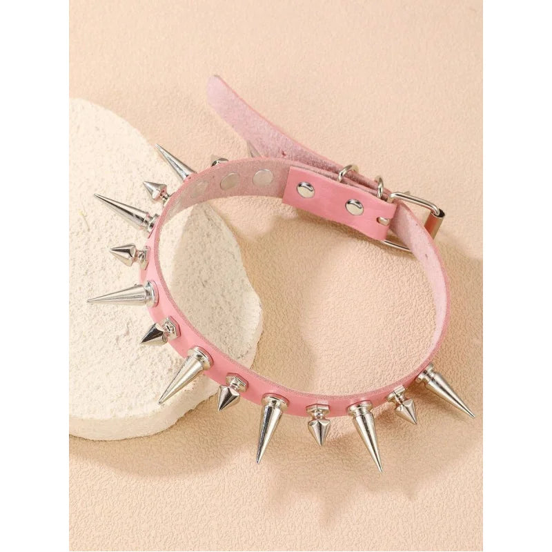 1pc Gothic Punk Spiked Leather Choker, Edgy Rebellious Necklace for Rock Style & Statement Looks
