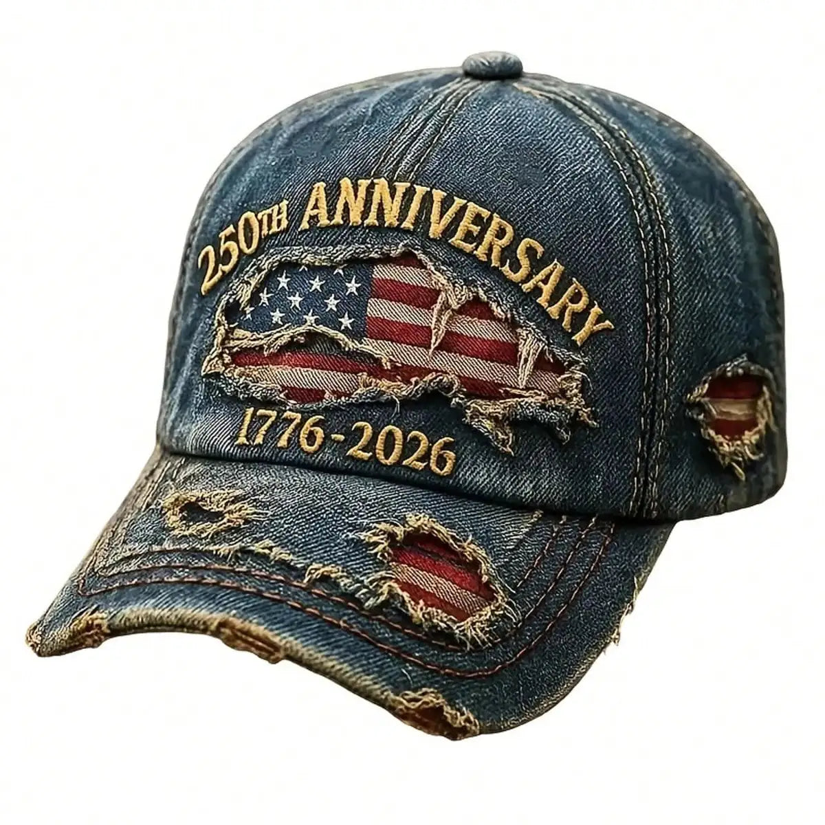 Distressed Denim Baseball Cap Commemorative Embroidered Casual Vintage Outdoor Fashion Hat