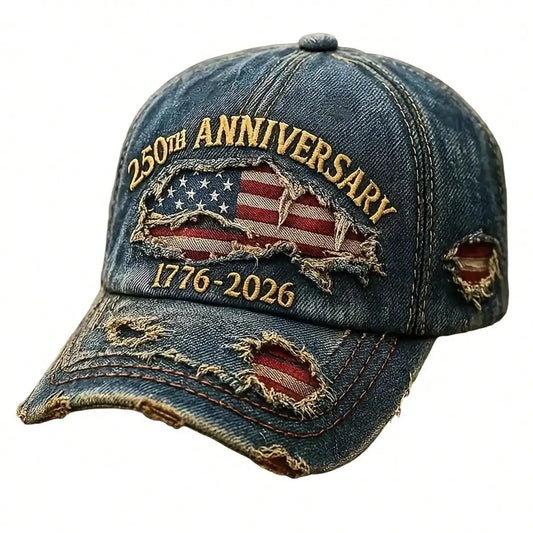 Distressed Denim Baseball Cap Commemorative Embroidered Casual Vintage Outdoor Fashion Hat