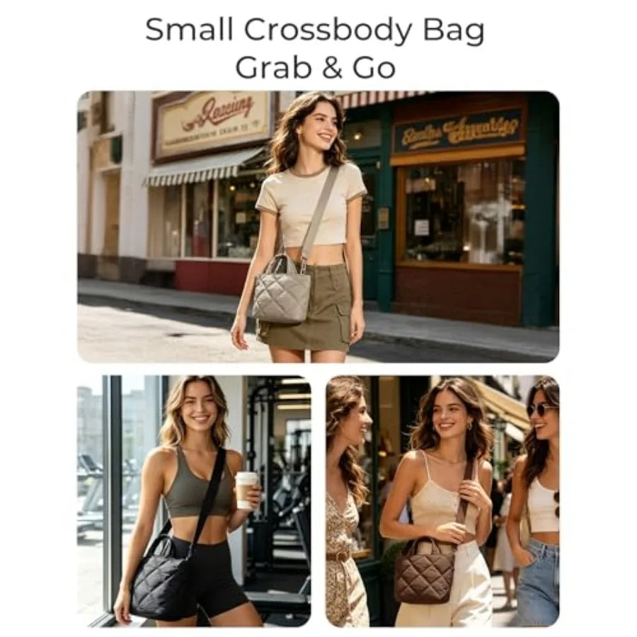 Quilted Puffer Crossbody Tote Bag with Lightweight Everyday Carry