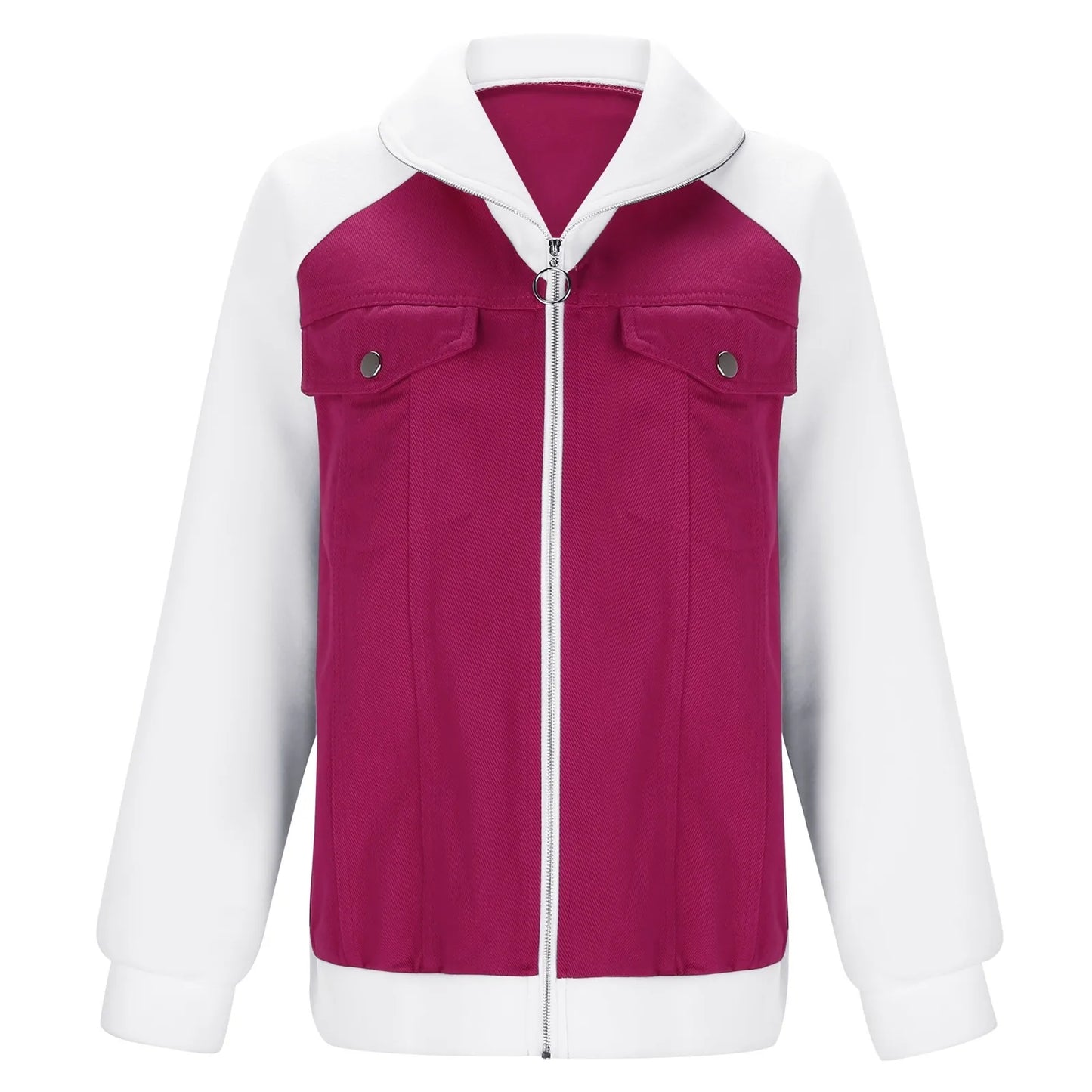 Women's Patchwork Denim Contrast Sleeve Button-Up Casual Streetwear Jacket