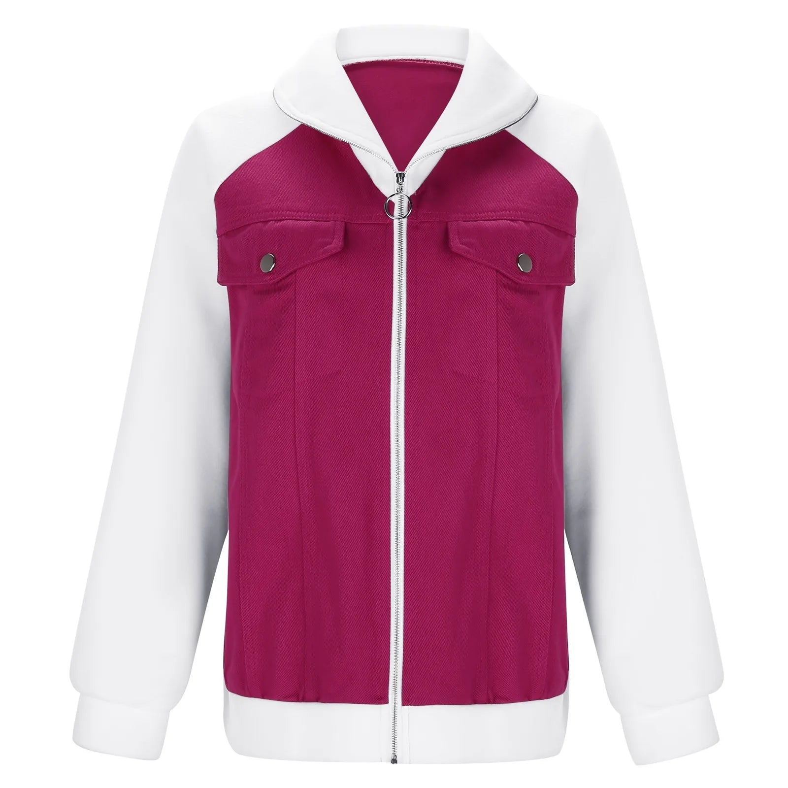 Women's Patchwork Denim Contrast Sleeve Button-Up Casual Streetwear Jacket
