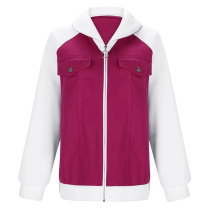 Women's Patchwork Denim Contrast Sleeve Button-Up Casual Streetwear Jacket