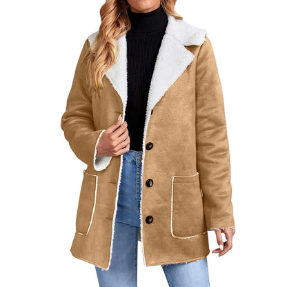 Women's Faux Suede Fleece Lined Hooded Jacket Relaxed Winter Streetwear Outerwear Coat