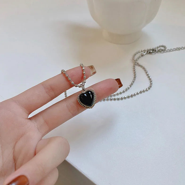Black Heart Pendant Necklace Dark Feminine Alternative Fashion Jewelry