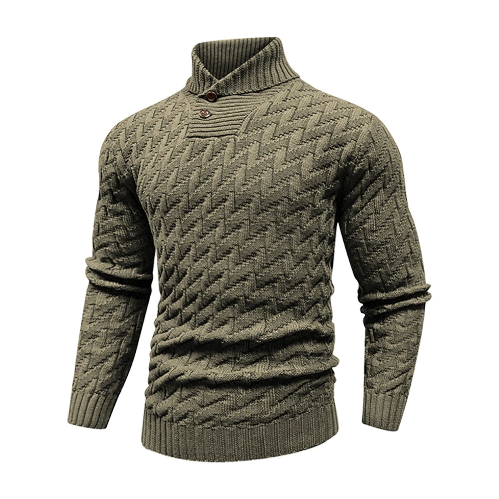 Men's Textured High Neck Contemporary Knit Sweater Relaxed Fit Pullover