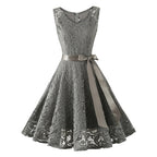 Elegant Floral Lace Overlay Sleeveless Alternative Occasion Midi Dress