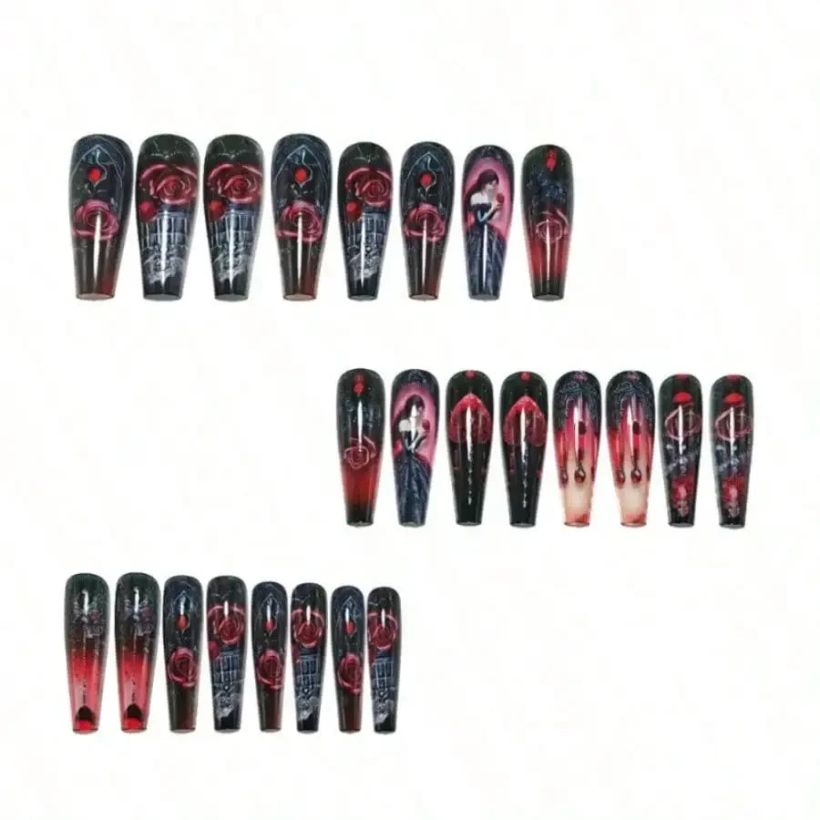 Gothic Rose Embellished Press On Nails with Dark Romantic Artwork