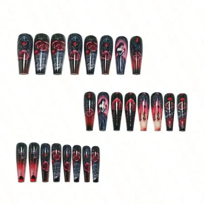 Gothic Rose Embellished Press On Nails with Dark Romantic Artwork