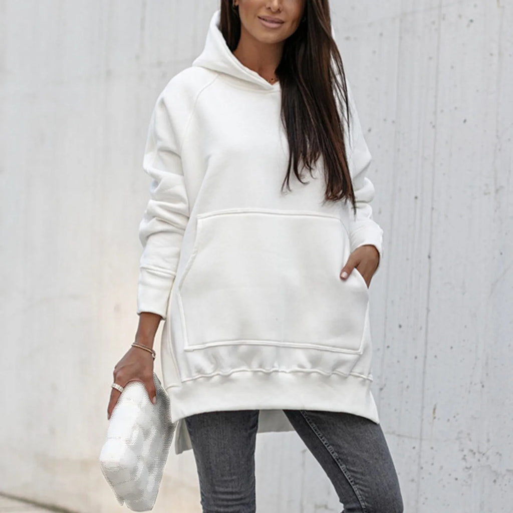 Women's Oversized Longline Pullover Hoodie with Side Split Hem for Contemporary Streetwear Style