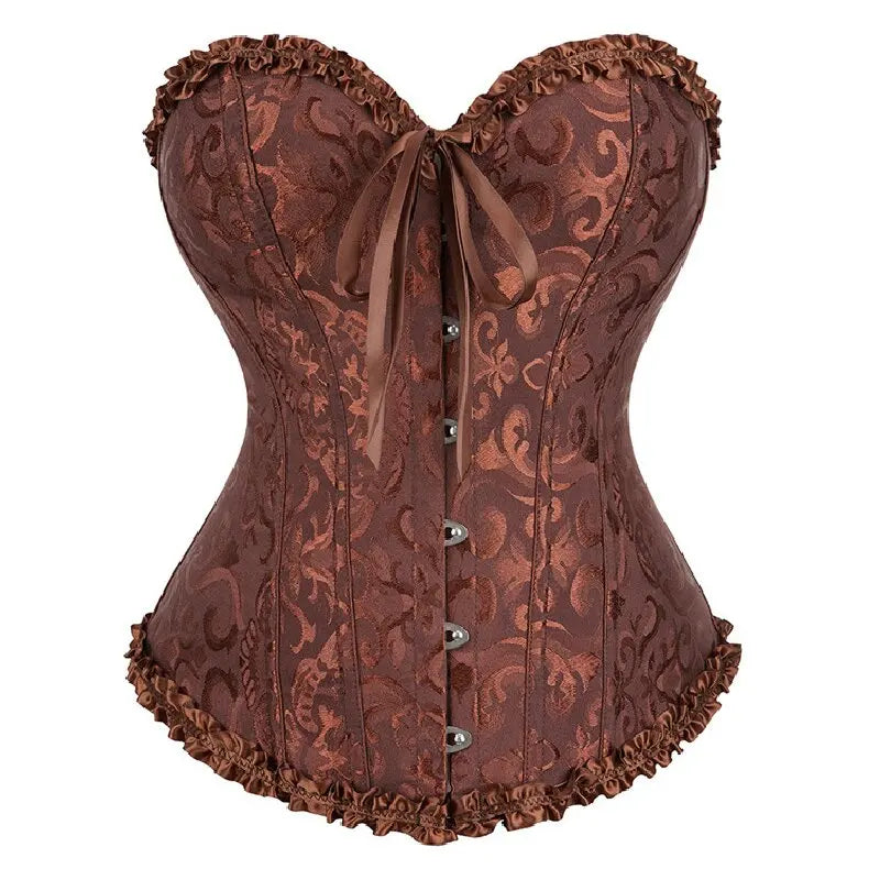 Floral Jacquard Overbust Corset with Sweetheart Neckline and Busk Closure