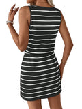 Striped Sleeveless Drawstring Waist Mini Dress with Relaxed Everyday Style