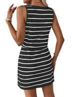 Striped Sleeveless Drawstring Waist Mini Dress with Relaxed Everyday Style