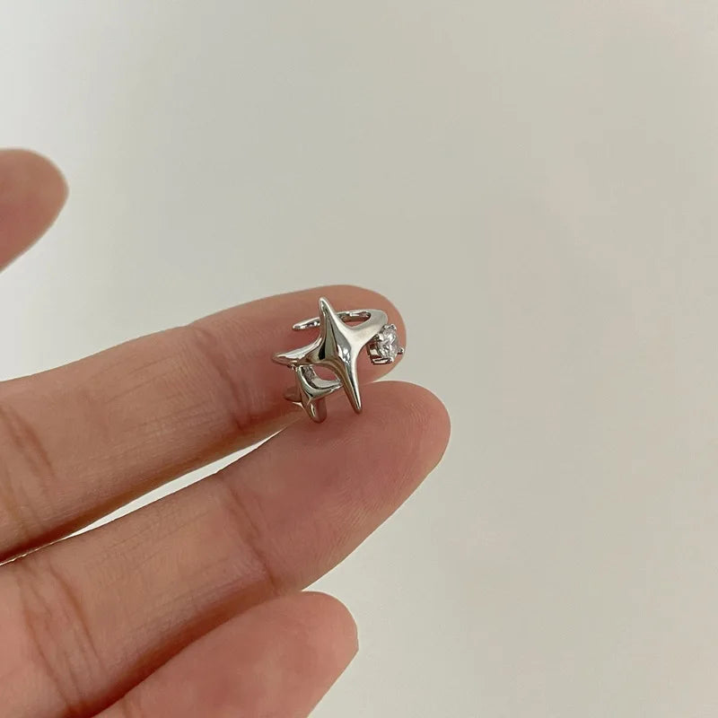 Celestial Four Point Star Ear Cuff for Gothic Y2K Alternative Styling